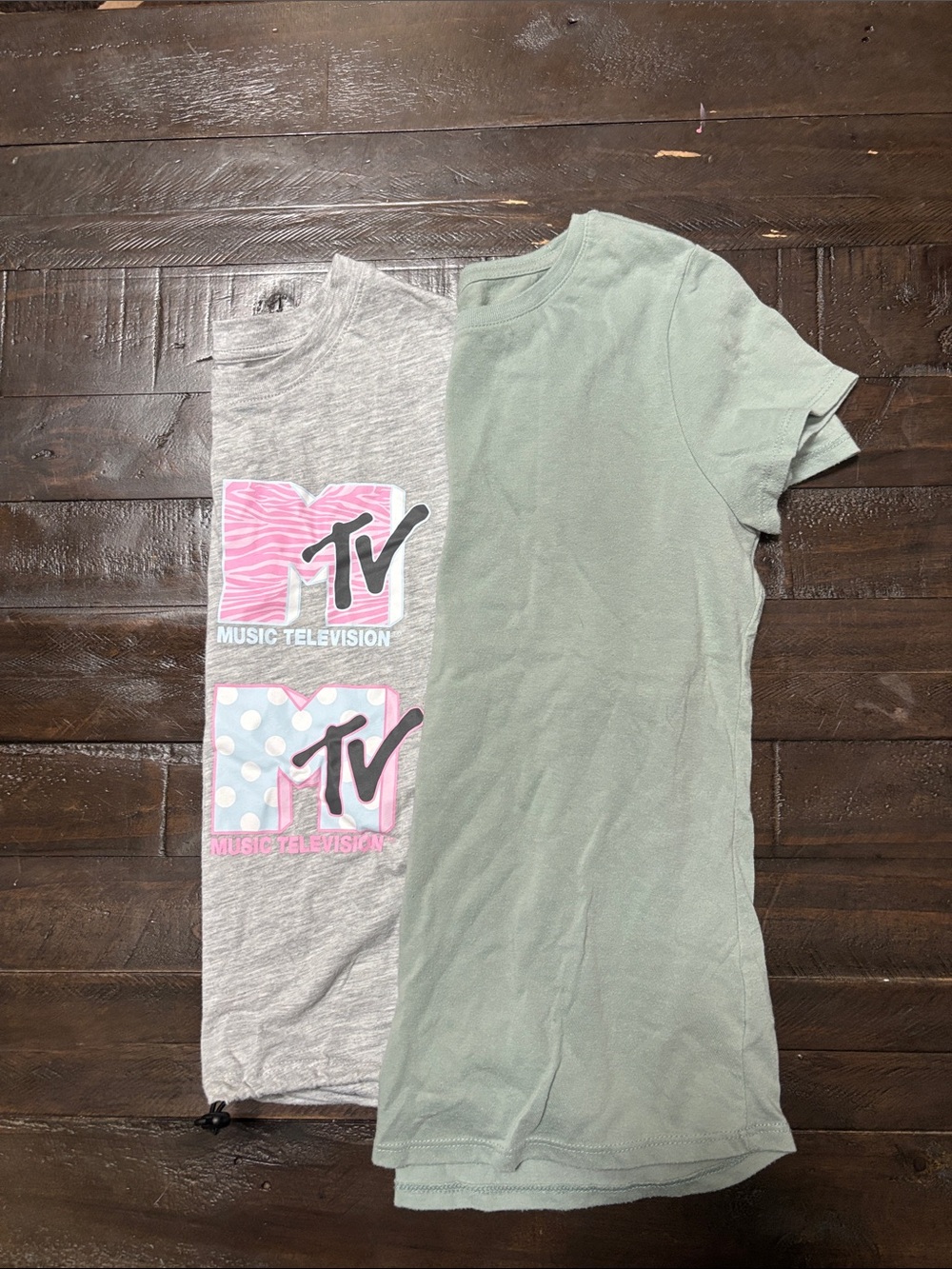 MTV Gray Tee with Pink & Light Blue Graphic and Green tee